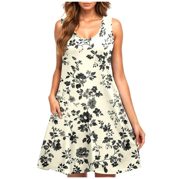 Floral Sundress for Women Summer Sleeveless Tank Dress Casual Mini Dresses with Pockets Vacation Beach Dress