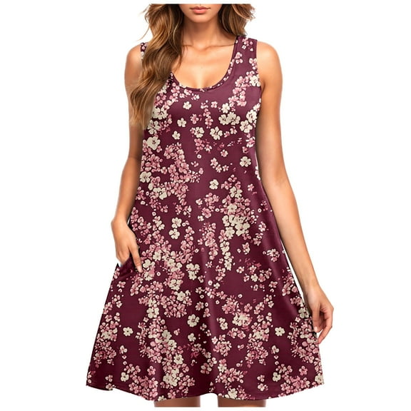 Floral Sundress for Women Summer Sleeveless Tank Dress Casual Mini Dresses with Pockets Vacation Beach Dress
