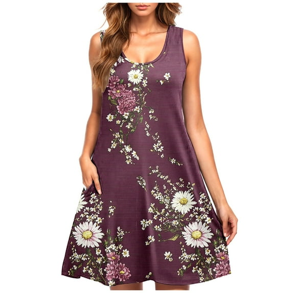 Floral Sundress for Women Summer Sleeveless Tank Dress Casual Mini Dresses with Pockets Vacation Beach Dress
