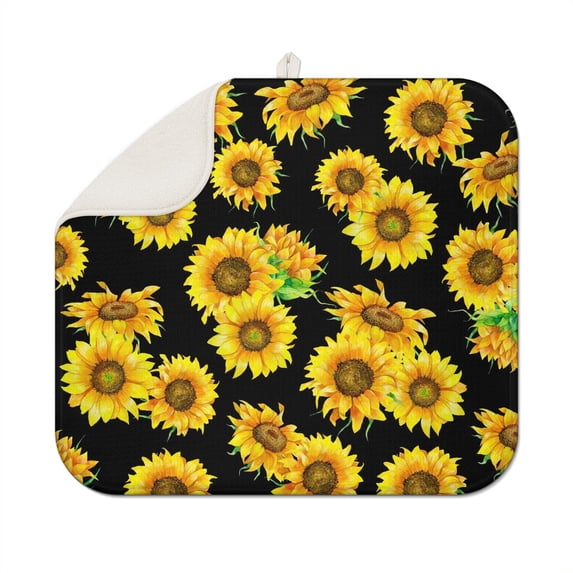 Floral Sunflower Dish Drying Mat Microfiber Counter Pad Foldable Absorbent Drainer Mat Summer Kitchen Decor 16x18 Inch