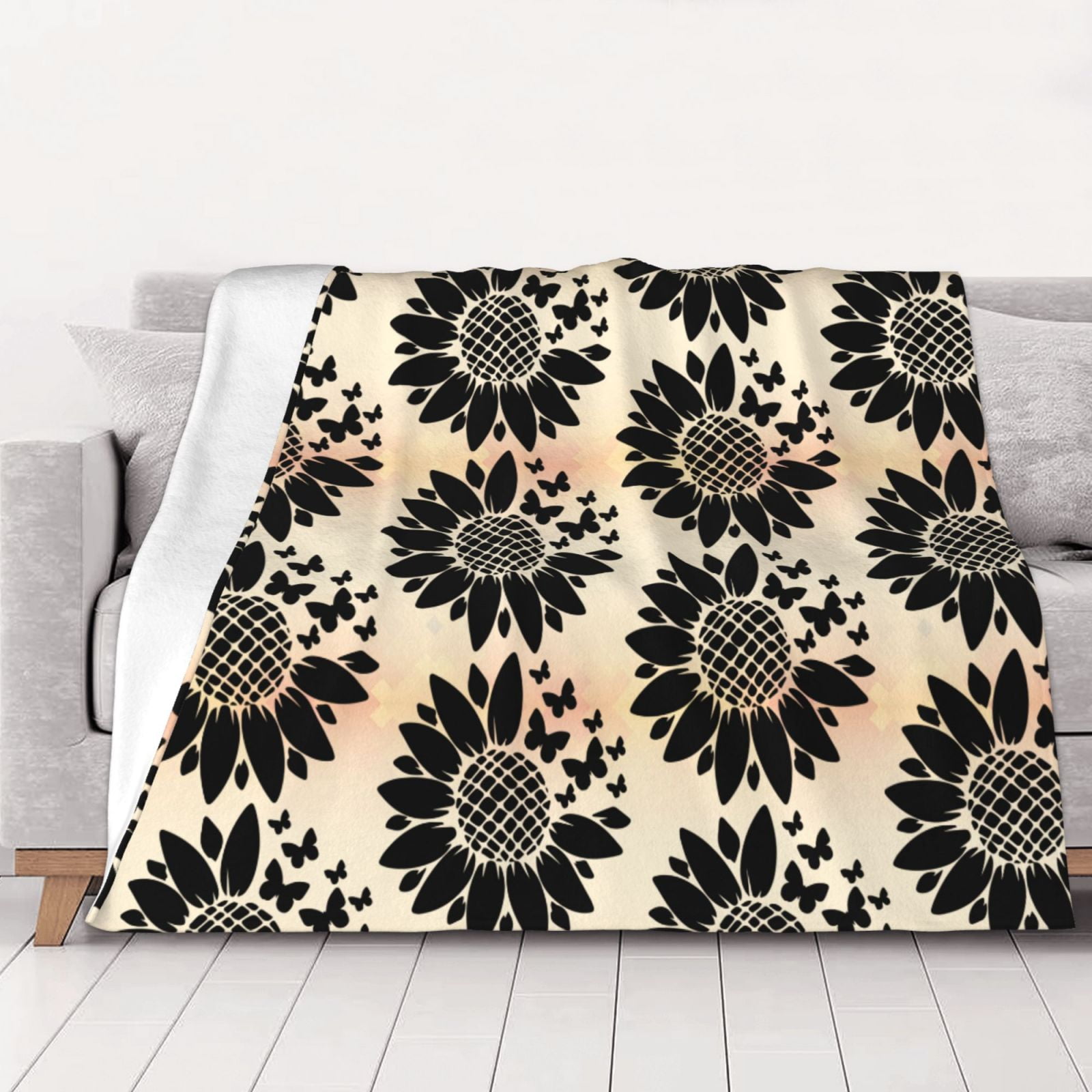 Floral Sunflower Logo Fleece Blanket For Bed Or Sofa All Season Throw