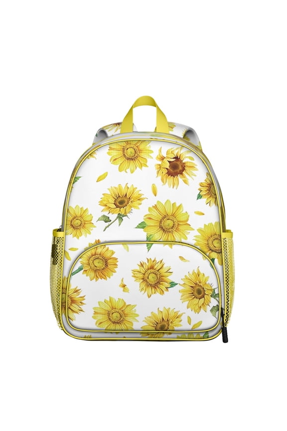 Floral Sunflower Pattern Ergonomic Backpack - Waterproof School Bag with Side Mesh Pockets