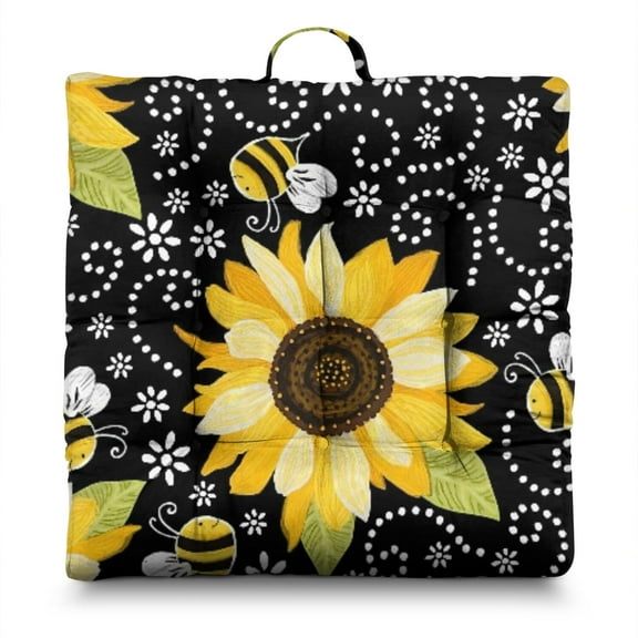 Floral Sunflower Pattern Floor Pillow&nbsp;– 22x22 Inch Boho Cushion, Bright & Cheerful, Plush for Yoga & Home Decor
