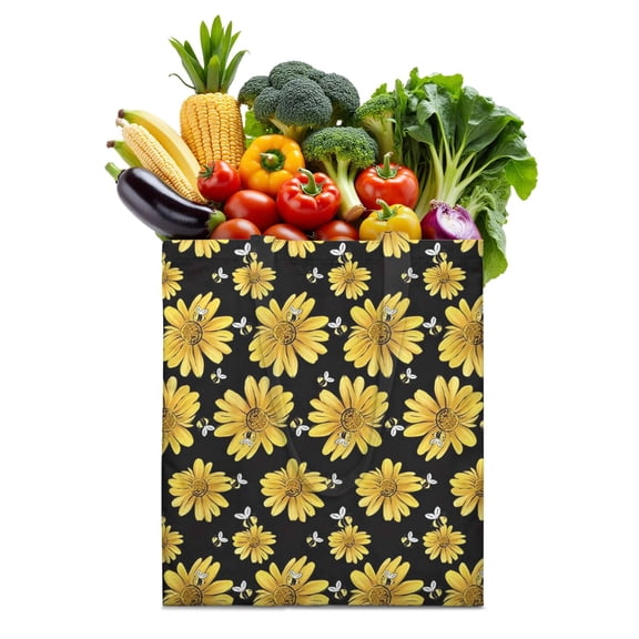 Floral Sunflower Pattern Foldable Tote Bag - Durable & Spacious Reusable Grocery Bag for Women - Machine Washable