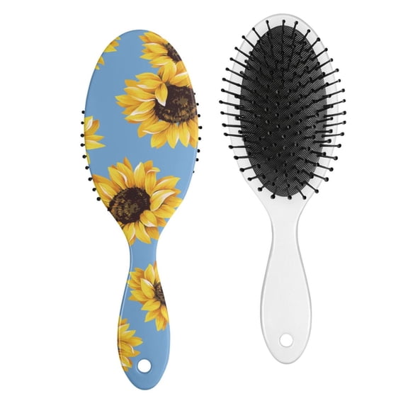 Floral Sunflower Pattern Hair Brush, Rustic Farmhouse Style Detangler with Vintage Yellow Bloom Pattern