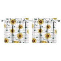 Floral Sunflower Pattern Kitchen Curtains Set - Semi-Sheer Farmhouse Style Tier Curtains 27.5x24 Inch