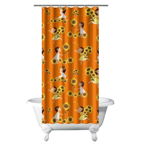 Floral Sunflower Pattern Shower Curtain Rustic Farmhouse Style Waterproof Quick-Dry Bathroom Curtain