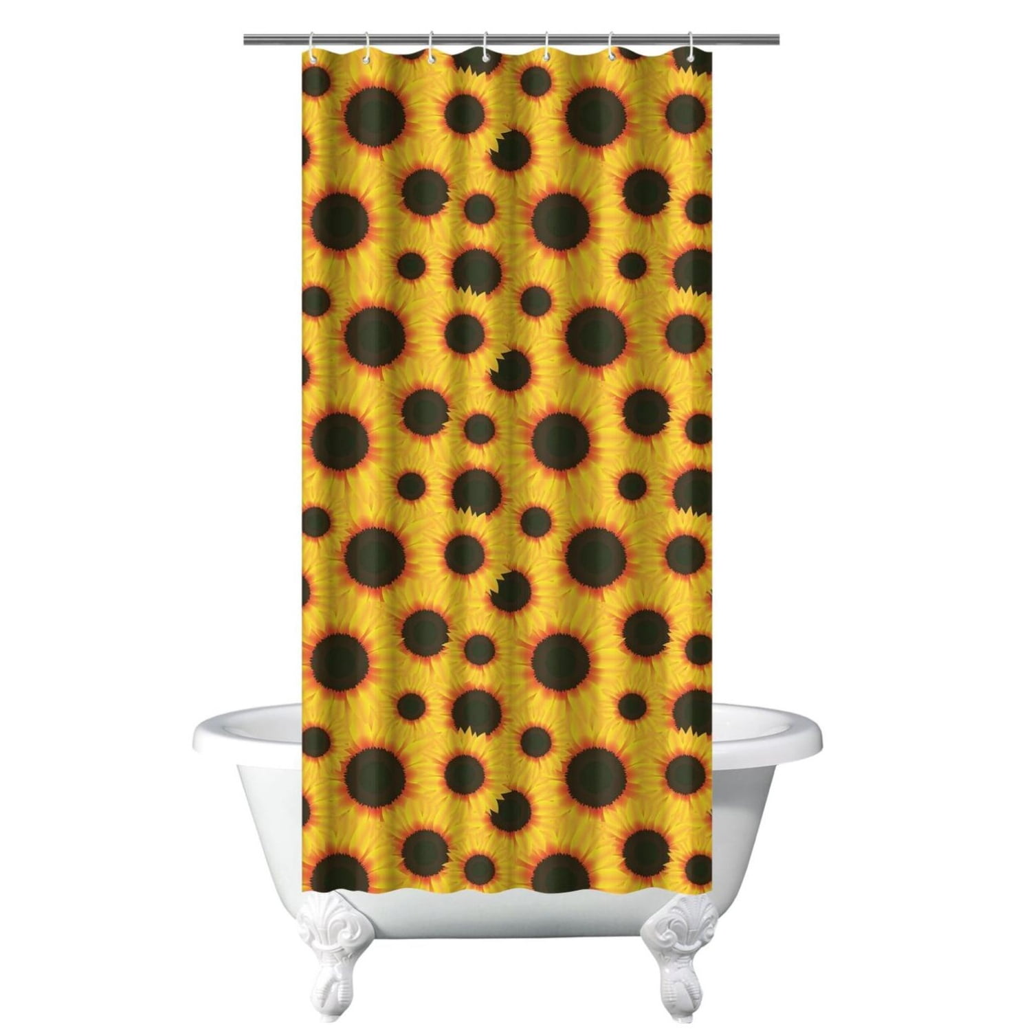 Floral Sunflower Pattern Shower Curtain Rustic Farmhouse Style Waterproof Quick-Dry Bathroom Curtain