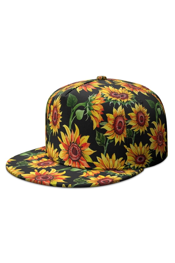 Floral Sunflower Pattern Snapback Cap - Unisex Adjustable Hip Hop Hat - Rustic Wildflowers & Sunflower Design