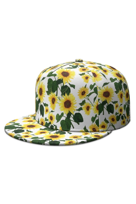 Floral Sunflower Pattern Snapback Cap - Unisex Adjustable Hip Hop Hat - Rustic Wildflowers & Sunflower Design