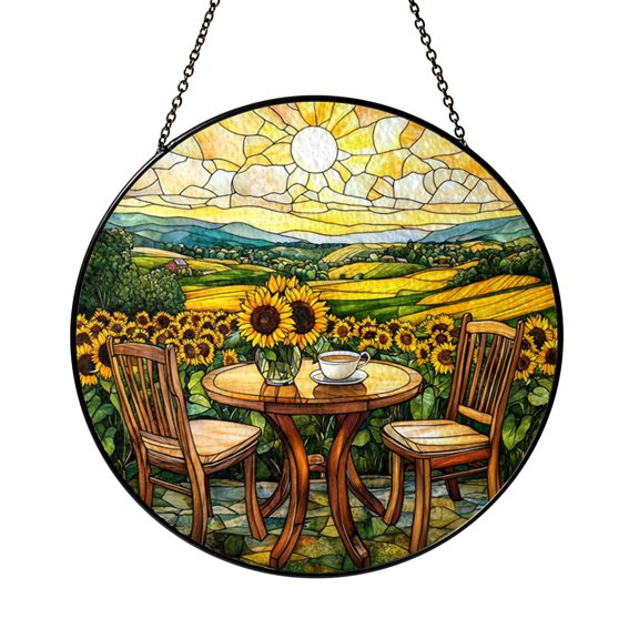 Floral Sunflower Stained Glass Style Suncatcher – Cozy Garden Window Art