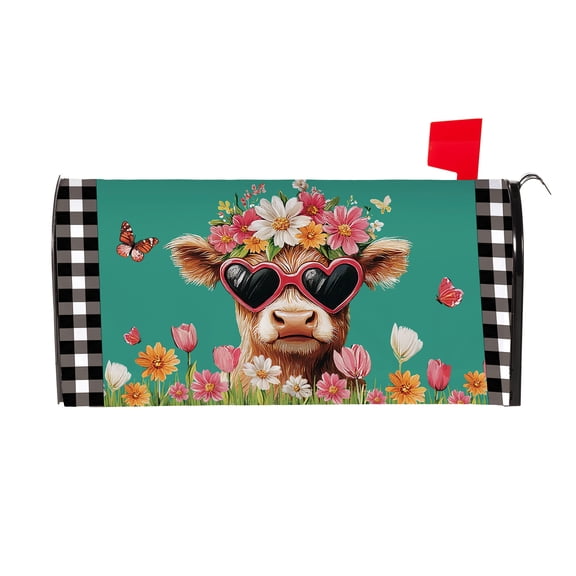 Floral Sunglasses Highland Cow Mailbox Cover