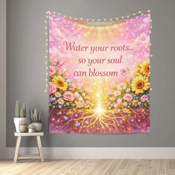 Floral Sunray Inspirational Sunflower Peony Butterfly Tapestry Indian Wall Hanging Tapestries Room Decor for Bedroom Living Room Dorm 60X50inch
