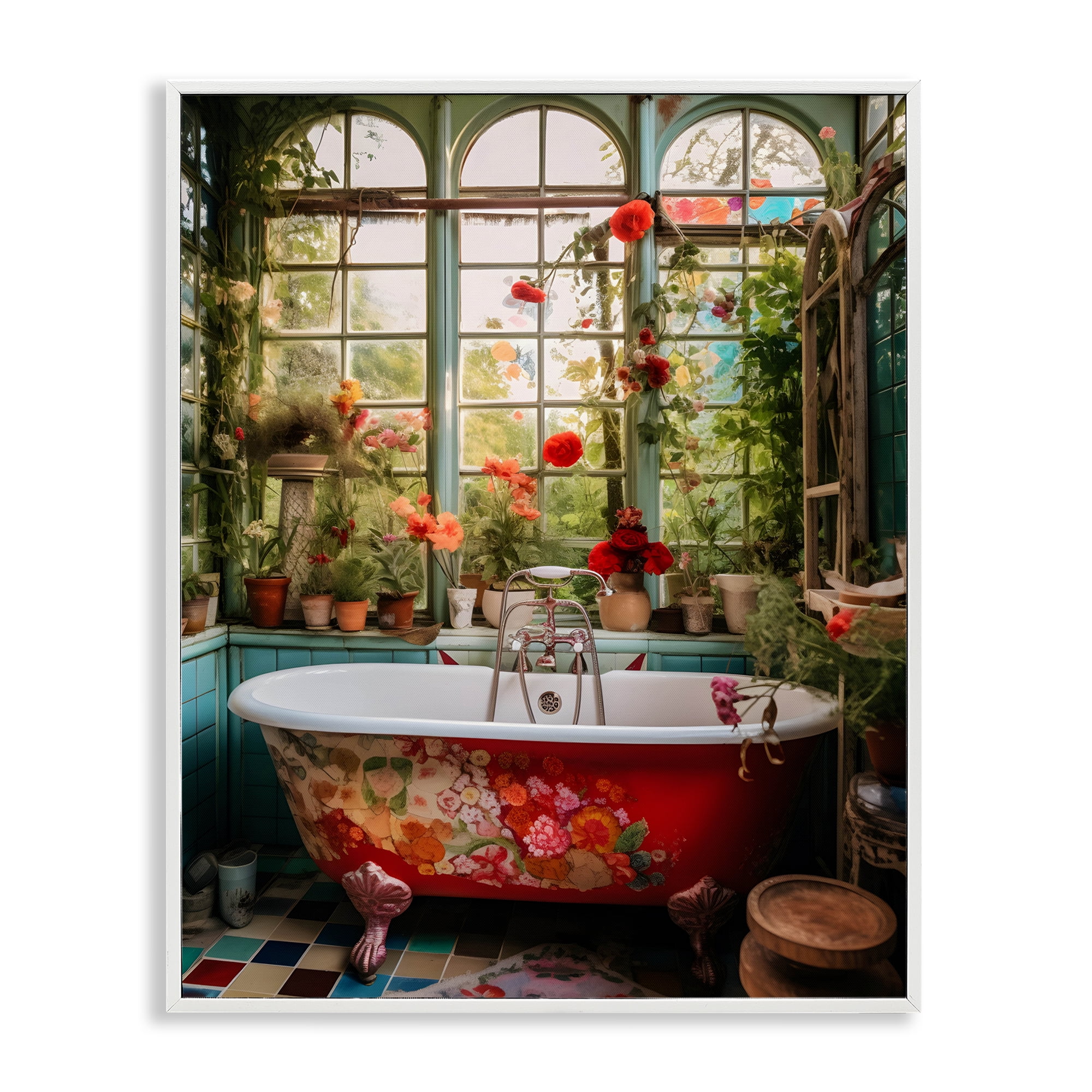 Floral Sunroom Tub White Framed Giclee Art, design by Lettered and Lined