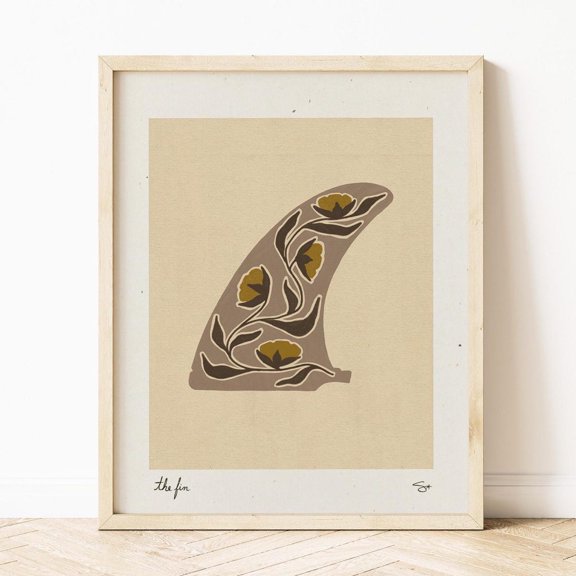 Floral Surf Fin Art Print Vintage Inspired Beach Decor, Unframed Paper Print