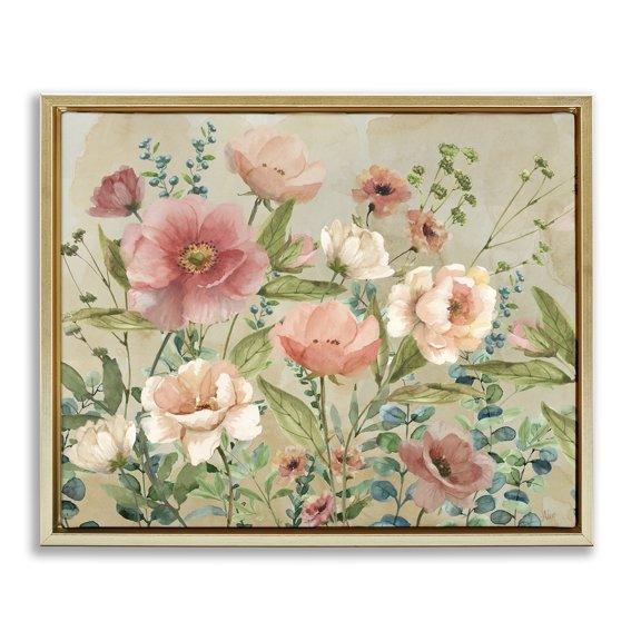 Stupell Industries Floral Surprise Garden Gold Framed Floater Canvas Wall Art, design by Nan, 25 x 31