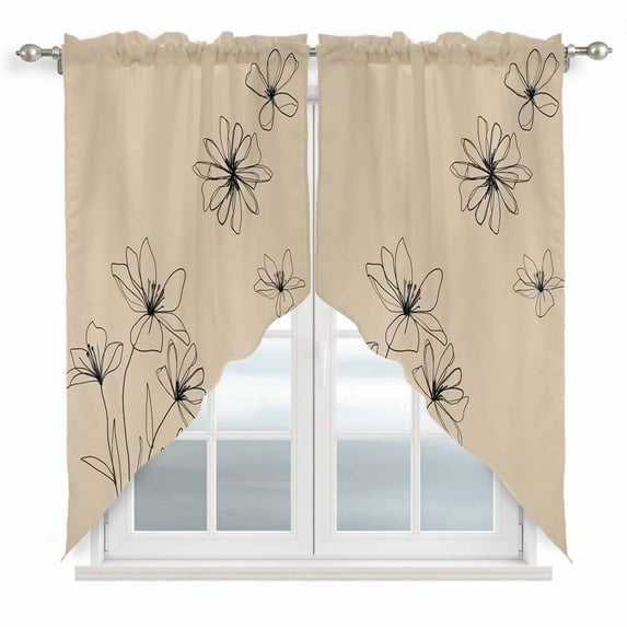 Floral Swag Curtains for Kitchen/Bedroom/Living Room, Spring Flower Scalloped Curtains 63 Inch Long, Rod Pocket Window Swag Topper Curtains Valances 2 Panels Set 36"x63"
