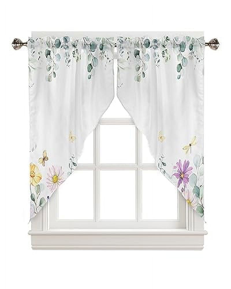 Floral Swag Valance Curtains Eucalyptus Leaves Blue Hydrangea Flower ...