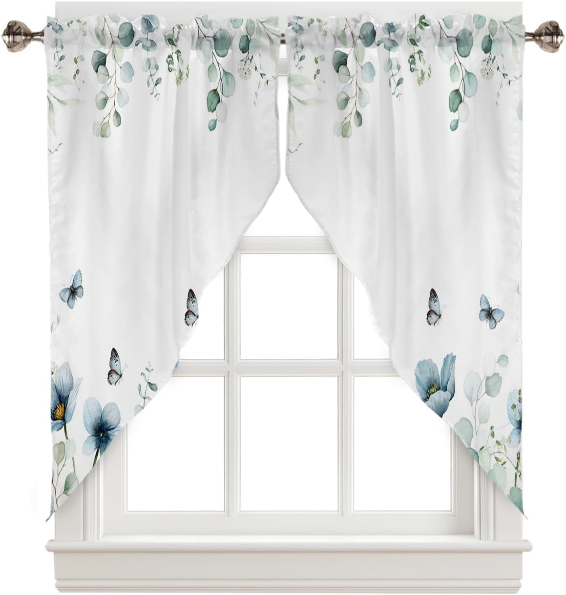 Floral Swag Valance Curtains Green Tulip Flower Butterfly Eucalyptus