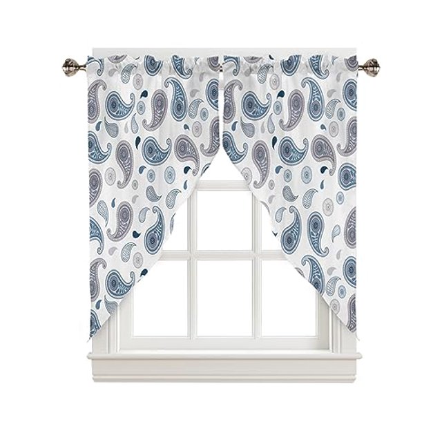 Floral Swag Valance Curtains Paisley Pattern White Bohemian Style Rod