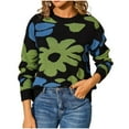 thumbnail image 1 of Floral Sweater for Women Crewneck Long Sleeve Knit Warm Pullover Tops Black L, 1 of 4