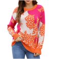 thumbnail image 1 of Floral Sweater for Women Crewneck Long Sleeve Knit Warm Pullover Tops Orange L, 1 of 5