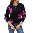 thumbnail image 1 of Floral Sweaters for Women Contrast Color Striped Crew Neck Long Sleeve Loose Knit Pullover Tops Black M, 1 of 10