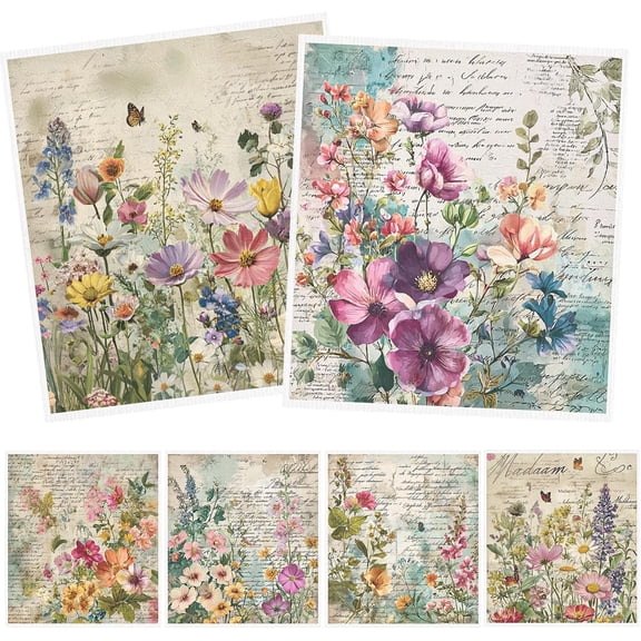 Floral Swedish Dishcloths for Kitchen, 6 count Flower Swedish Dish Cloths Set, Absorbent Cellulose Sponge Dish Towel for Cleaning(7.8 X 7 Inches)