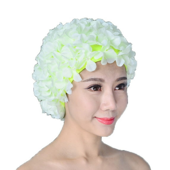 Floral Swimming Cap Fluorescent Green,1*Swimming Cap,Lace Vintage Swim Cap Floral Petal Retro Style Bathing Caps for Women Rose