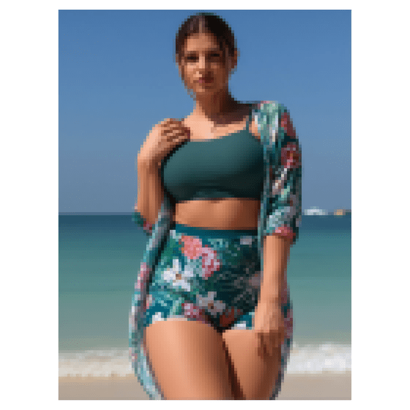 Floral Swimsuit Cover Up Set - Women's Beach Sun Protection Mesh Pants & Top - Slimming 3 Piece Bathing Suit Cover-Up - Vacation Beachwear