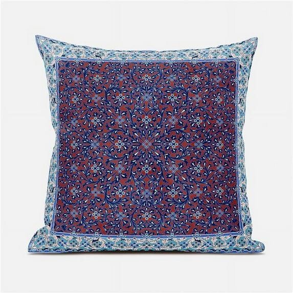 Floral Swirl Indoor/Outdoor Pillow in Red Blue White 20x20