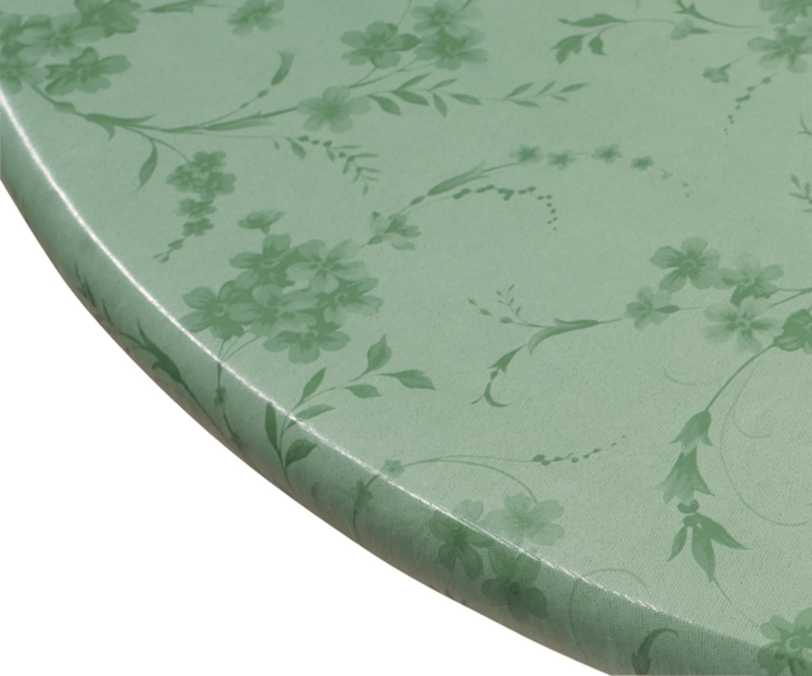 Green Floral Swirl Vinyl Elasticized Round Table Cover 40" - 44"