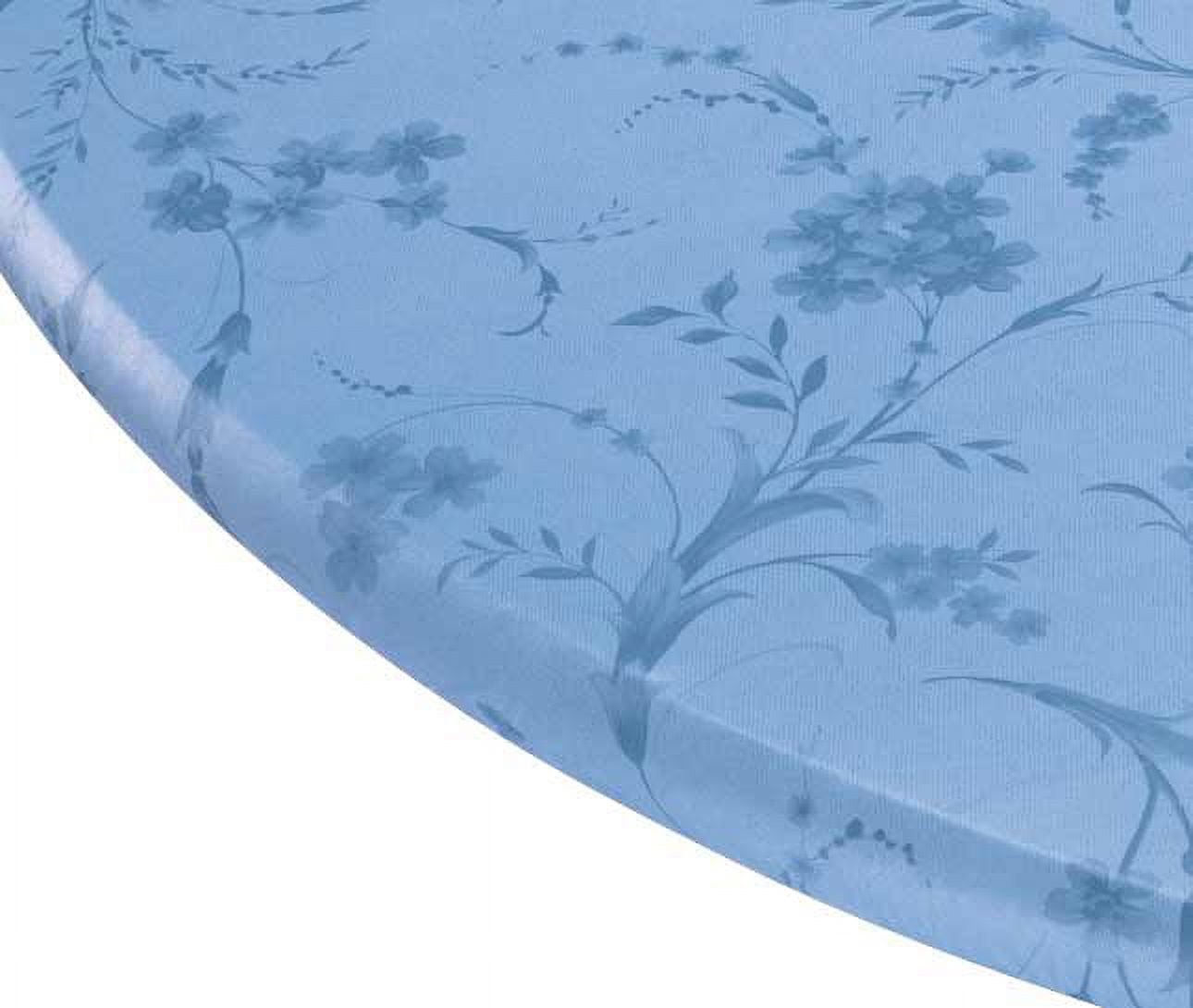 Blue Floral Swirl Vinyl Elasticized Round Table Cover 45" - 56"