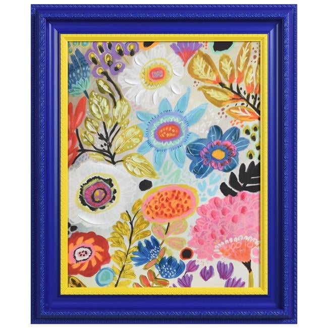Vibrant Multicolor Floral Canvas Print with Blue and Yellow Frame