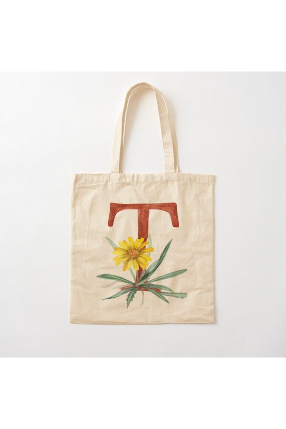 Floral T Letters Canvas Tote Bags, Reusable Shopping Bag