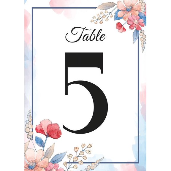Floral Table Cards Number 1-50 Double Sided For Wedding Reception Event Party Baby Shower Birthday 4x6