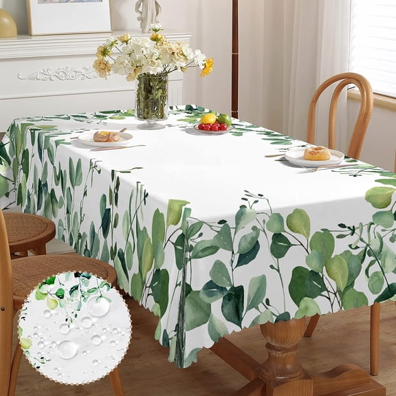 Floral Table Cloth Rectangle 60x120 Inch, Eucalyptus Leaf Tablecloth, Waterproof Stain Resistant Wrinkle-Free Table Cover for Home Kitchen Dining Party Patio Outdoor Decor