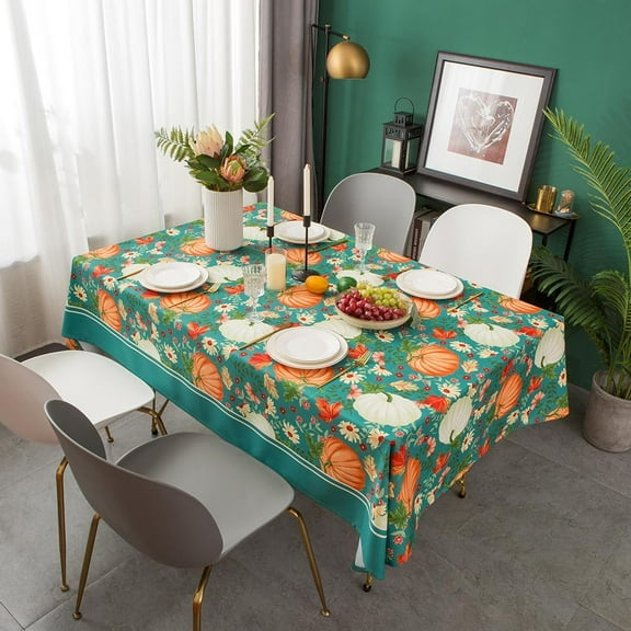 Floral Table Cloth Rectangle Table 60x102in-Flower Rectangle Tablecloth for Spring/Summer-Waterproof Farmhouse Fabric Table Clothes for Thanksgiving(Green-60X102in)