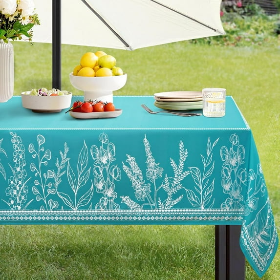 Floral Table Cloth Rectangle Table 60x84, Green Indoor Outdoor Tablecloth Rectangular Waterproof, Washable Wild Flowers Table Cover Decorative for Home Kitchen Dining Party Picnic Decor