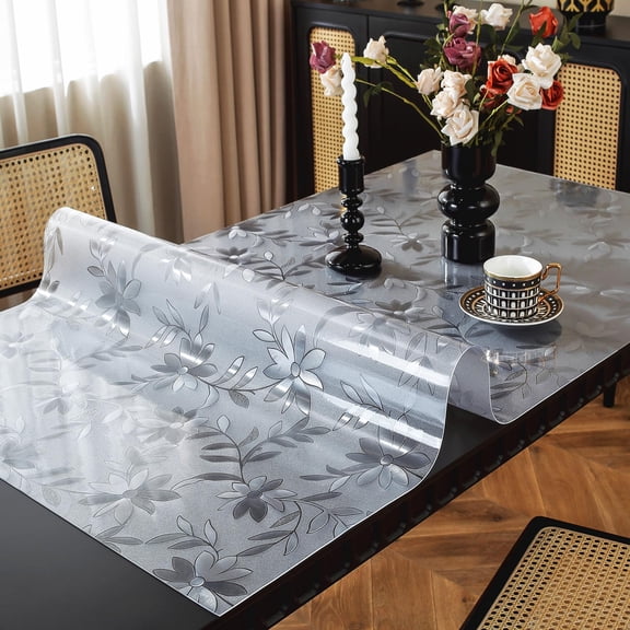 Floral Table Protector 16 X 24 Inch  1.5mm Thick Plastic Cover Waterproof Desk Mat Rectangle Vinyl Tabletop For Home Office Desktop