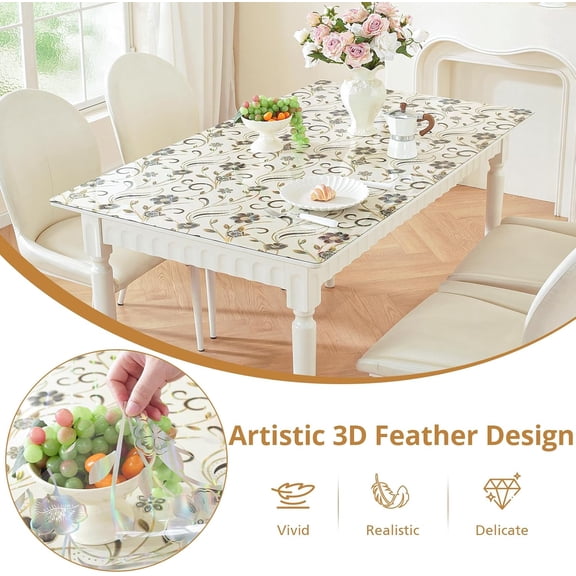 Floral Table Protector 40 x 78 Inch, 1.5mm Thick Plastic Table Cover, Waterproof Vinyl Tablecloth Rectangular Desk Protector Mat for Kitchen, Dining Room & Coffee Tabletop