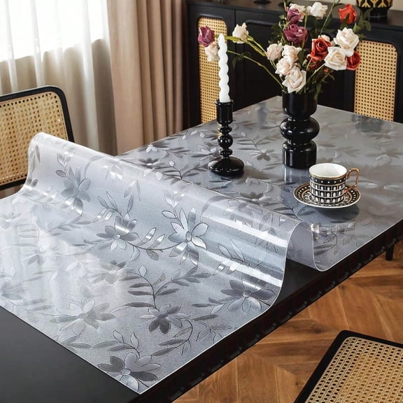 Floral Table Protector 42 x 60 Inch 1.5mm Thick Plastic Table Cover Waterproof Dining Tabletop Protector Rec Vinyl Tablecloth PVC Desk Pad Mat for Kitchen Wooden Table