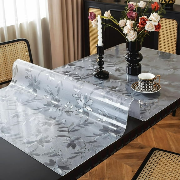 Floral Table Protector 42 x 72 Inch, 1.5mm Thick Plastic Table Cover, Waterproof Dining Tabletop Protector Rectangle Vinyl Tablecloth PVC Desk Pad Mat for Kitchen, Wooden Table