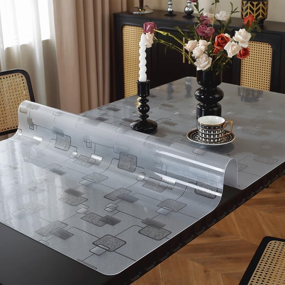 Floral Table Protector, Thick Plastic Table Cover, Waterproof Dining Tabletop Protector Rectangle Vinyl Tablecloth Desk Pad Mat for Kitchen, Wooden Table