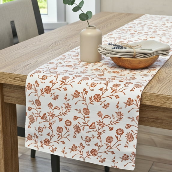 Floral Table Runner 72 Inches Long Vintage Flowers Botanical Design Rustic Vintage Grand Millennial Style Cotton Cloth Dining Table Runner For Kitchen Retro Home Décor Beige Off White 14x72 inches