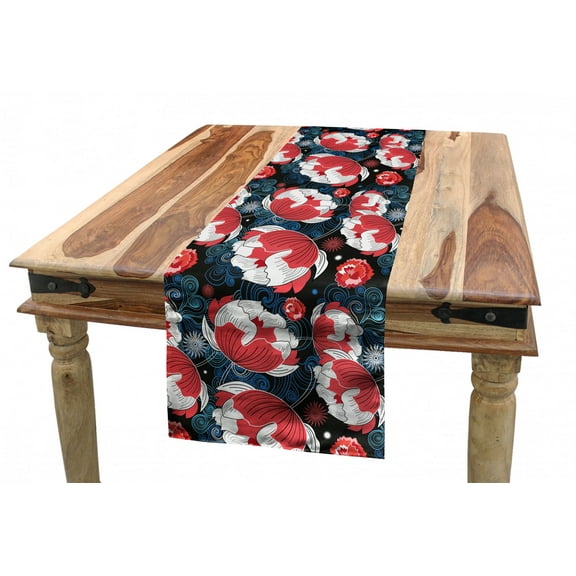 Floral Table Runner, Abstract Design Flowers and Swirls on a Dark Background Vintage Garden, Dining Room Kitchen Rectangular Runner, 3 Sizes, by Ambesonne