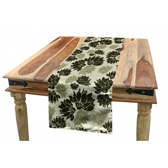 Floral Table Runner, Antique Art Illustration with Flower Silhouettes Natural Theme, Dining Room Kitchen Rectangular Runner, 3 Sizes, by Ambesonne