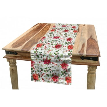 Floral Table Runner, Christmas Flowers Pattern in Watercolors Buds Branches Natural Spring Artwork, Dining Room Kitchen Rectangular Runner, 3 Sizes, by Ambesonne