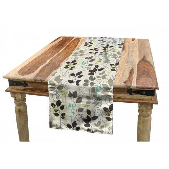 Floral Table Runner, Doodle Leaves Earthen Toned Leaf Branches Autumn Beauty Season Theme, Dining Room Kitchen Rectangular Runner, 3 Sizes, by Ambesonne
