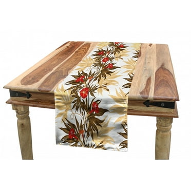 Floral Table Runner, Exotic Climbing Plant Ivy Flowers Leaves Vintage Blooms Botanical Artwork, Dining Room Kitchen Rectangular Runner, 3 Sizes, by Ambesonne